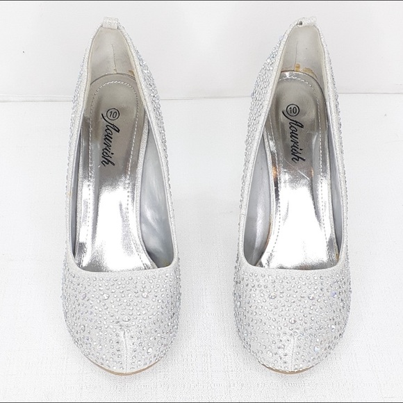 Flourish Silver Rhinestone Covered Heels Size 10 wedding holiday heels - Picture 4 of 10